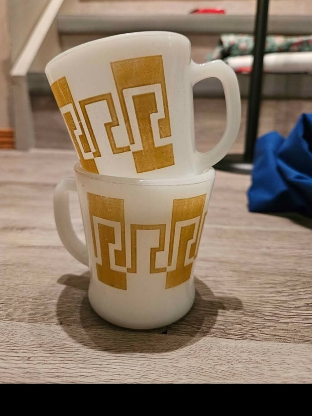 VTG Fire-King "Greek Key" Milk Glass Mugs